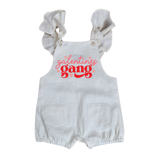 Galentine's Gang - Valentines Frill Linen Overalls