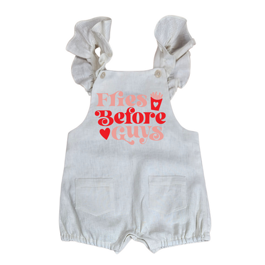 Fries Before Guys - Valentines Frill Linen Overalls