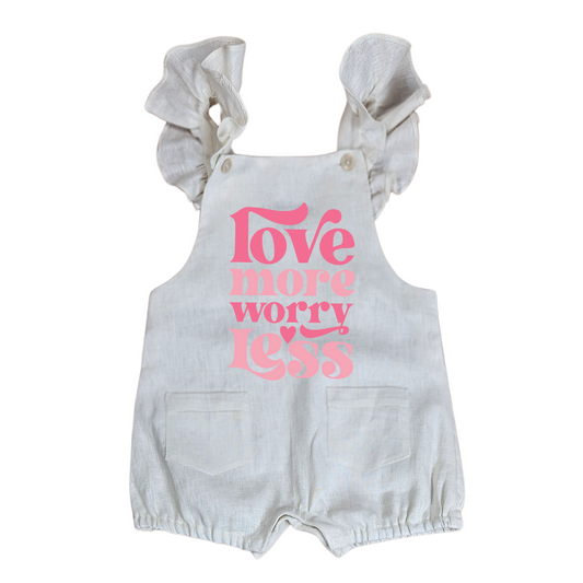 Love More Worry Less - Valentines Frill Linen Overalls