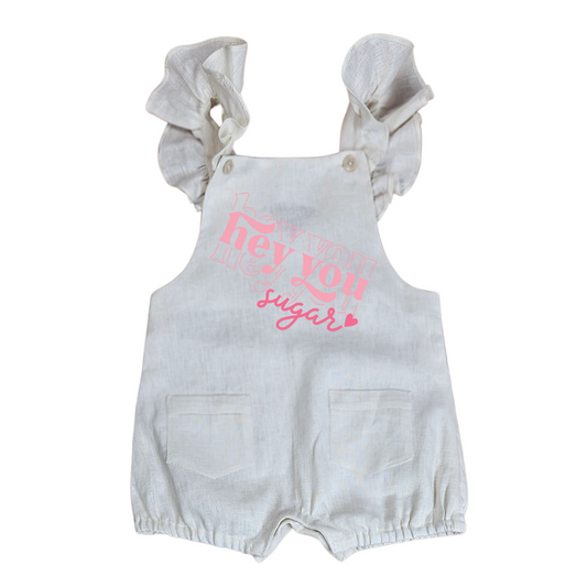 Hey You Sugar - Valentines Frill Linen Overalls